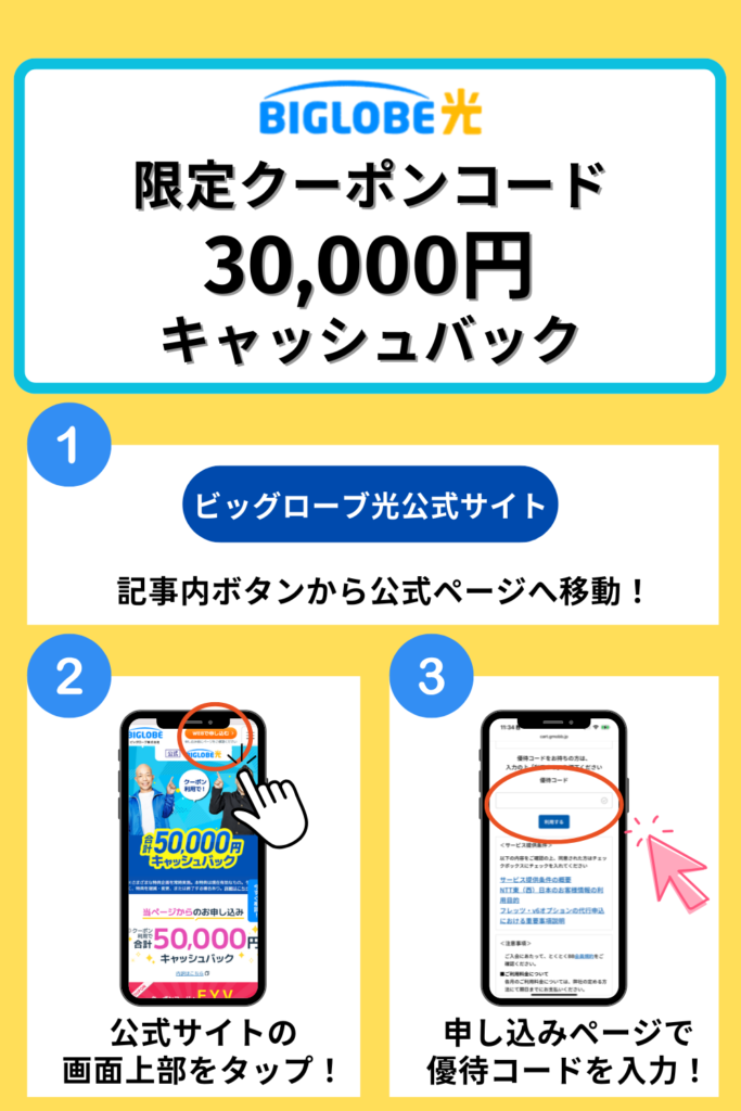 クーポンコード入力追加キャッシュバック
