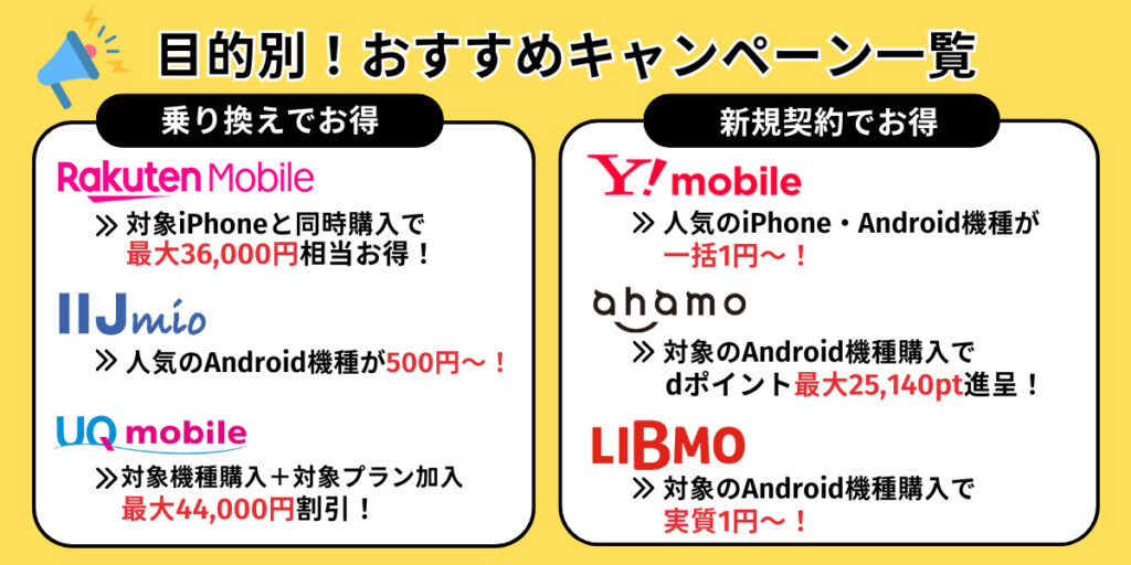 目的別！おすすめキャンペーン一覧
