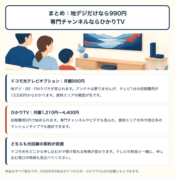 ドコモ光でテレビを見る2つの方法のまとめ