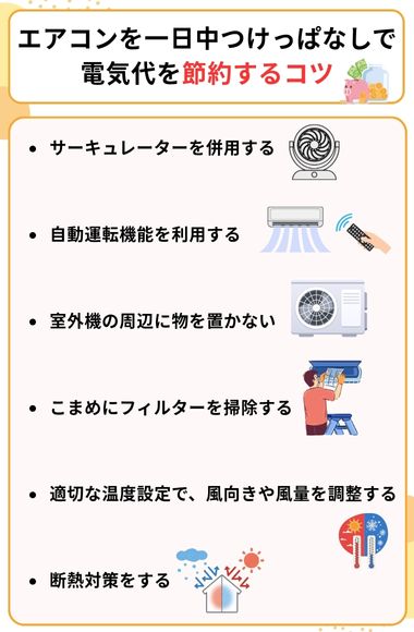 エアコン　一日中つけっぱなし　電気代　節約