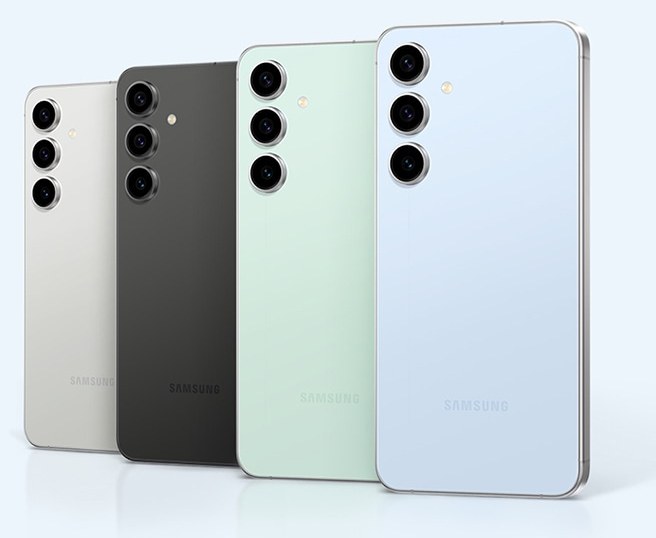 Galaxy S24 FEの背面（グレー・グラファイト・ミント・ブルー）