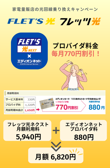 光回線の乗り換えキャンペーン：フレッツ光×エディオンネット