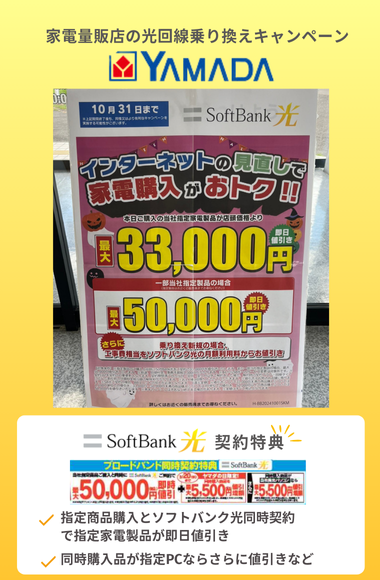 光回線の乗り換えキャッシュバックキャンペーン：ヤマダ電機
