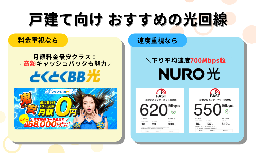 戸建ての光回線おすすめ：料金or通信速度