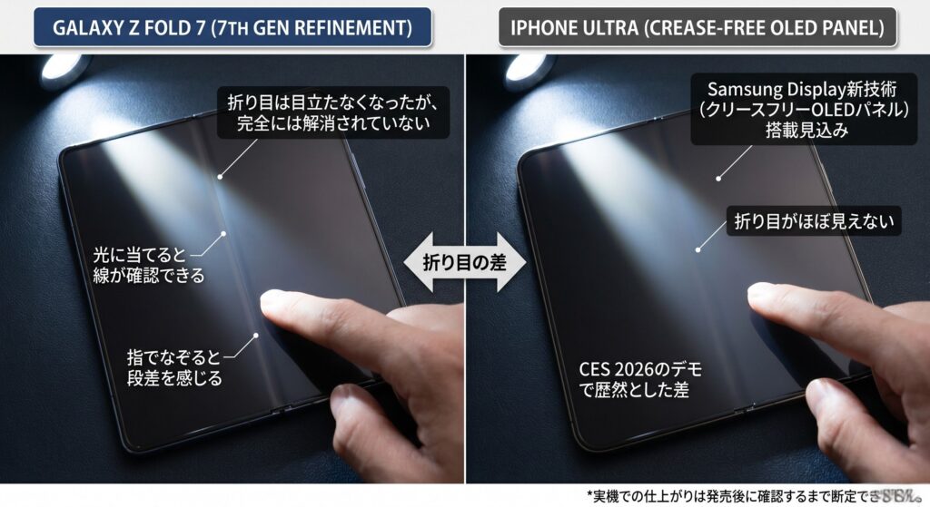 iPhone ultraとGalaxy Zfold7 折り目の差