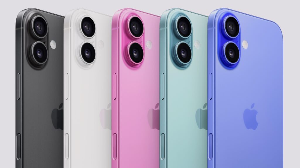 iPhone 16の5色（ブラック・ホワイト・ピンク・ティール・ウルトラマリン）