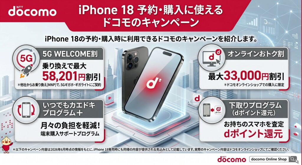 ドコモ iPhone18予約 利用できるキャンペーン