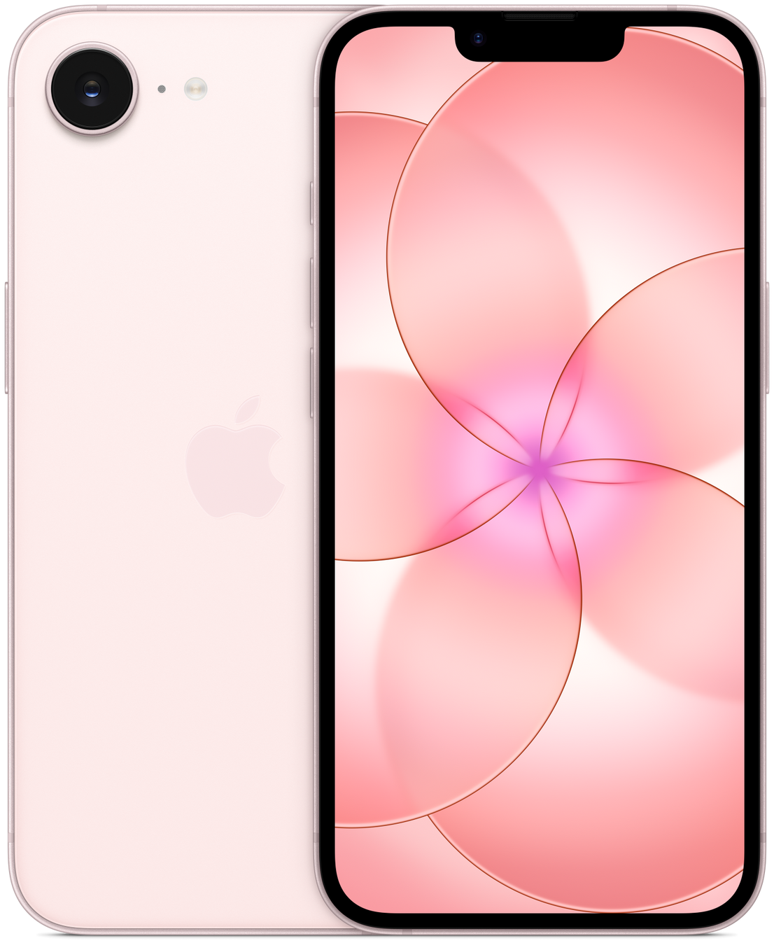 iPhone 17e ソフトピンクの本体正面と背面