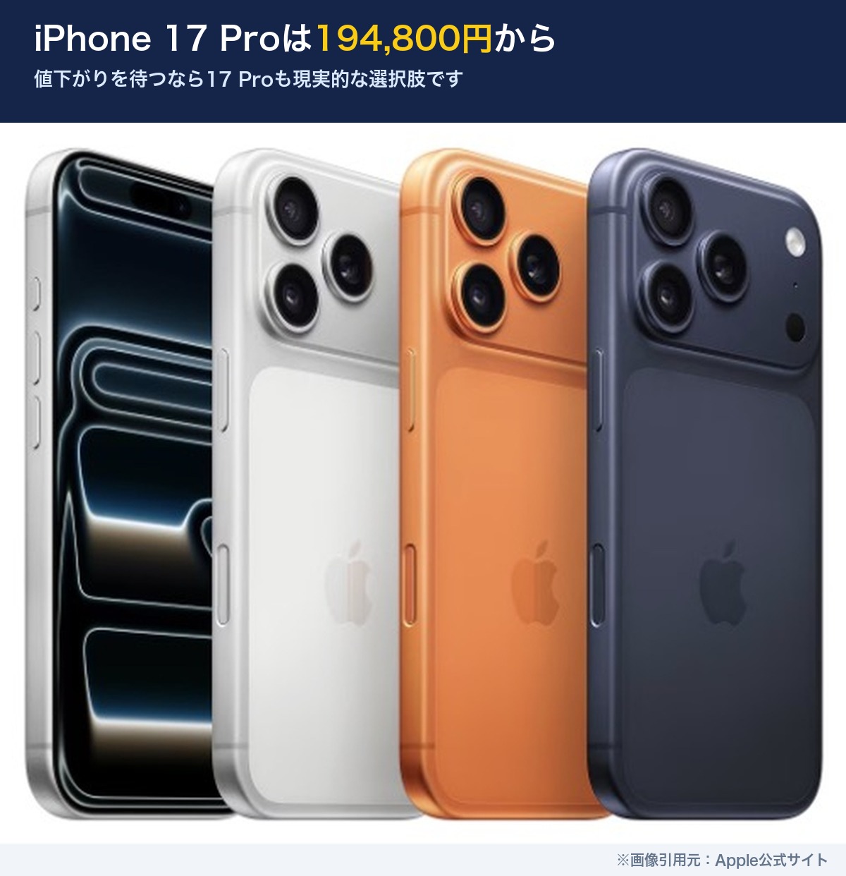 iPhone 17 Proの4色。194,800円から