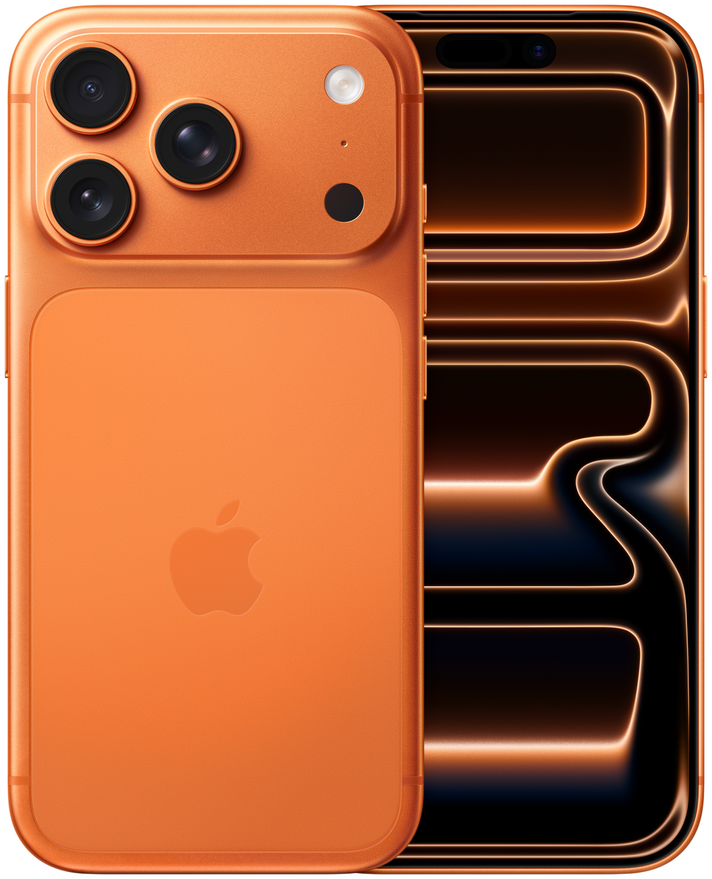 iPhone 17 Pro コズミックオレンジの本体正面と背面