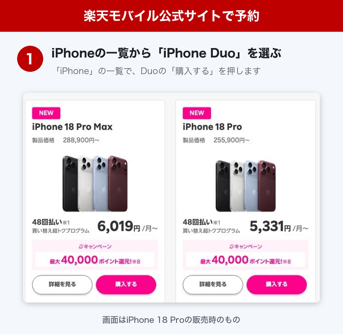 楽天モバイルでiPhone Duoを予約する手順STEP1
