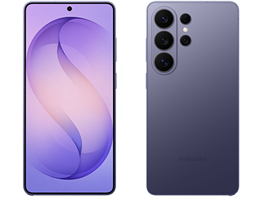 Galaxy S26 Ultra コバルトバイオレットの前面と背面。背面カメラは4眼
