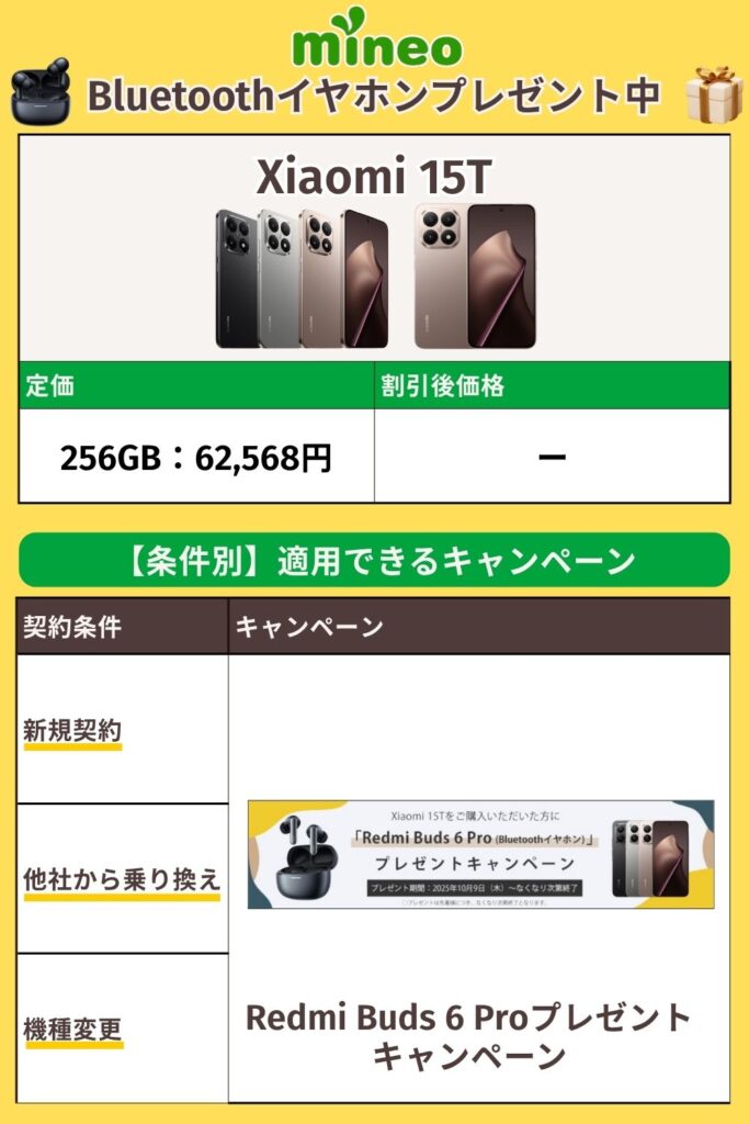 Xiaomi 15T　安く買う　mineo