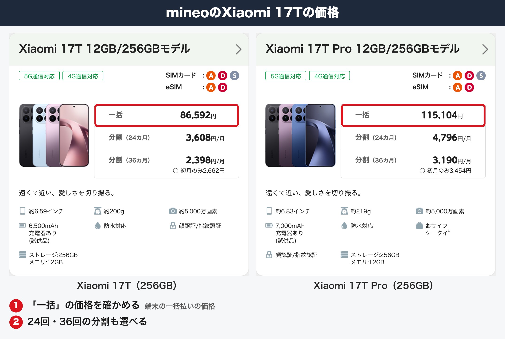 mineoのXiaomi 17Tの価格