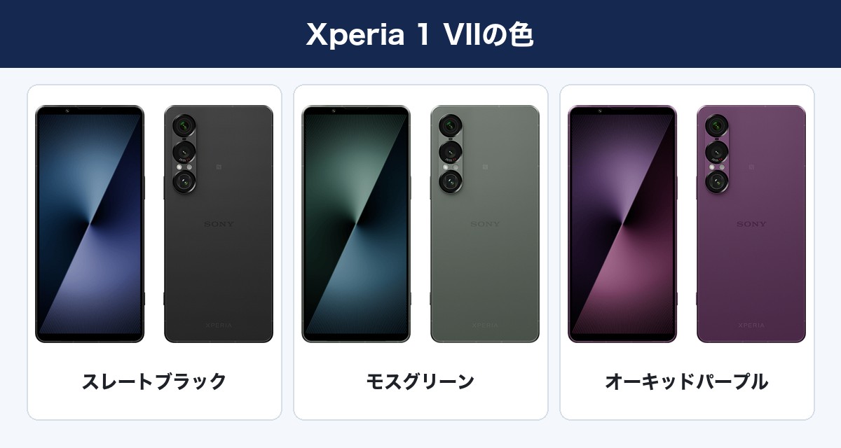 Xperia 1 VIIの色：スレートブラック・モスグリーン・オーキッドパープル