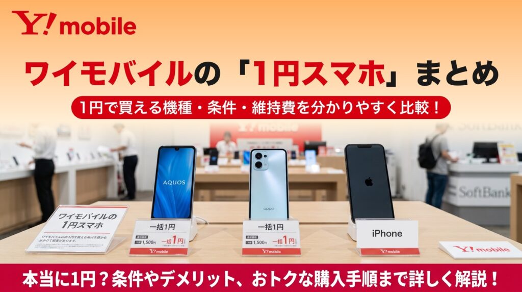 ワイモバイルの1円スマホまとめ。1円で買える機種・条件・維持費を比べる
