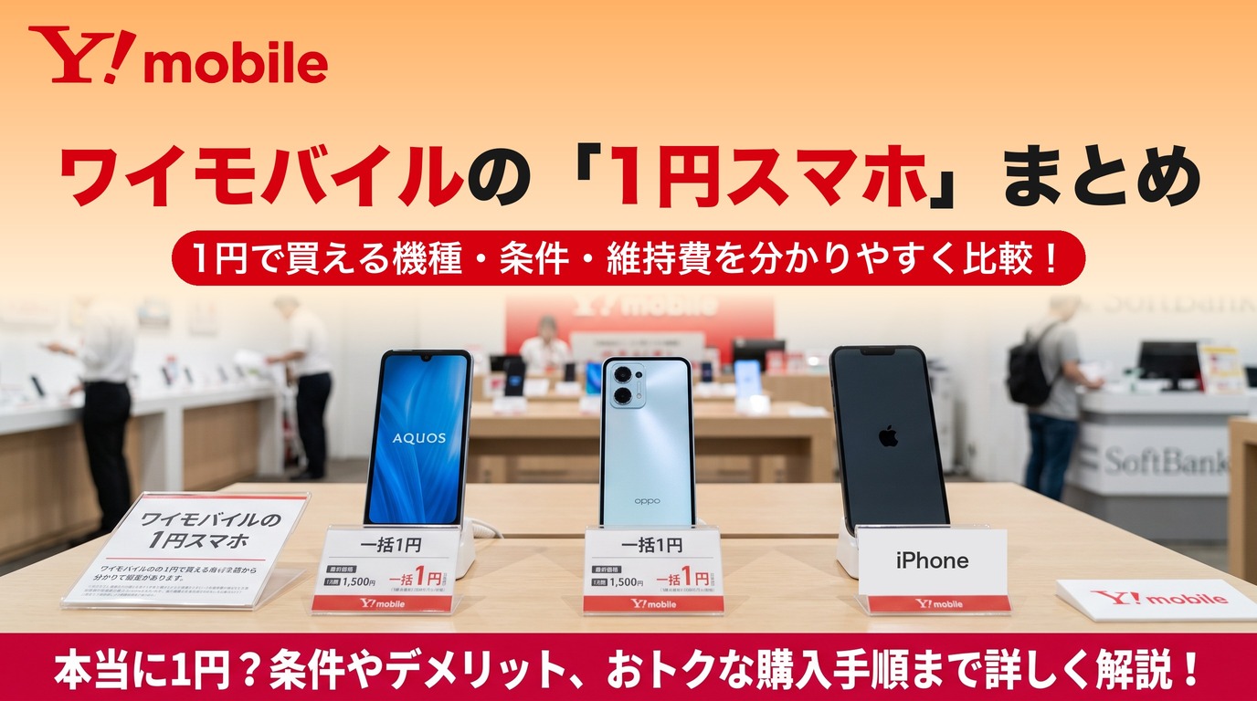 ワイモバイルの1円スマホまとめ。1円で買える機種・条件・維持費を比べる