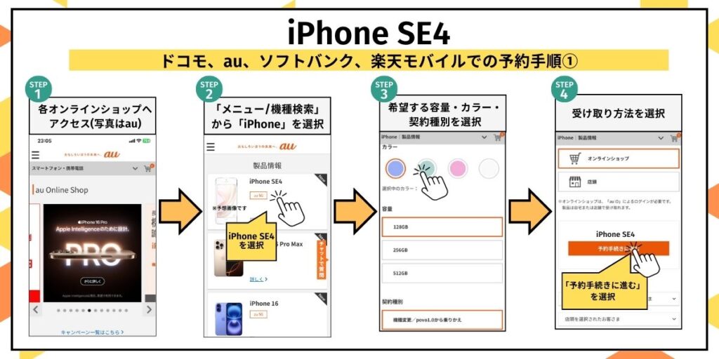 iPhone 16e　キャリアでの予約手順