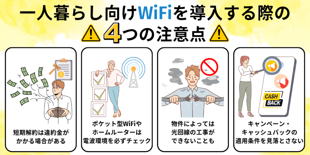 一人暮らし向けWiFi導入時の注意点4つ